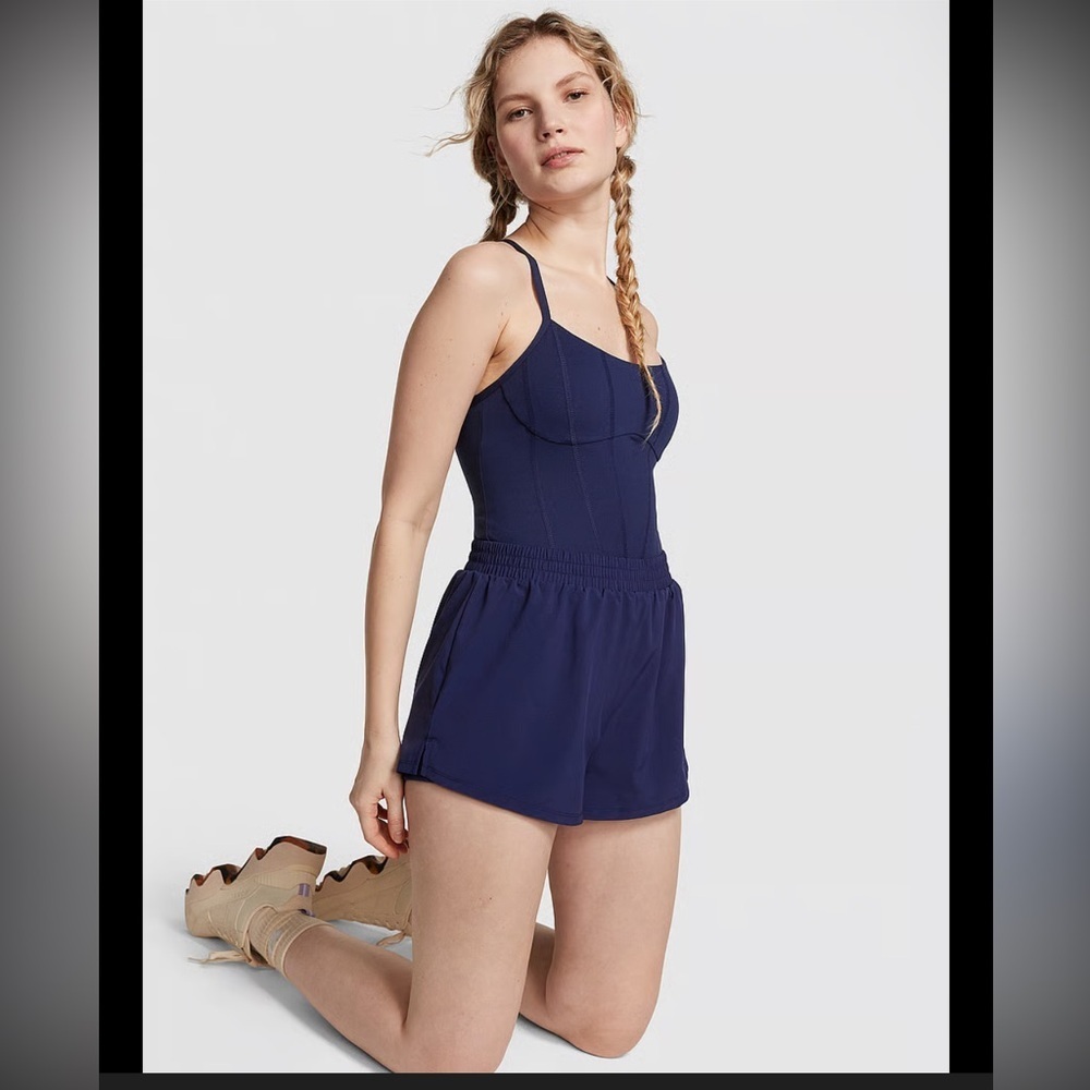 Victoria’s Secret PINK Ultimate Runsie Navy Blue Size L NWT Athletic Romper